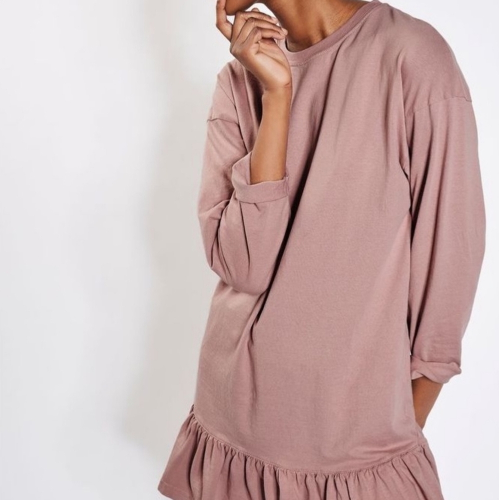 Topshop Whismy Mauve Pink Ruffle Hem Tunic Dress 2